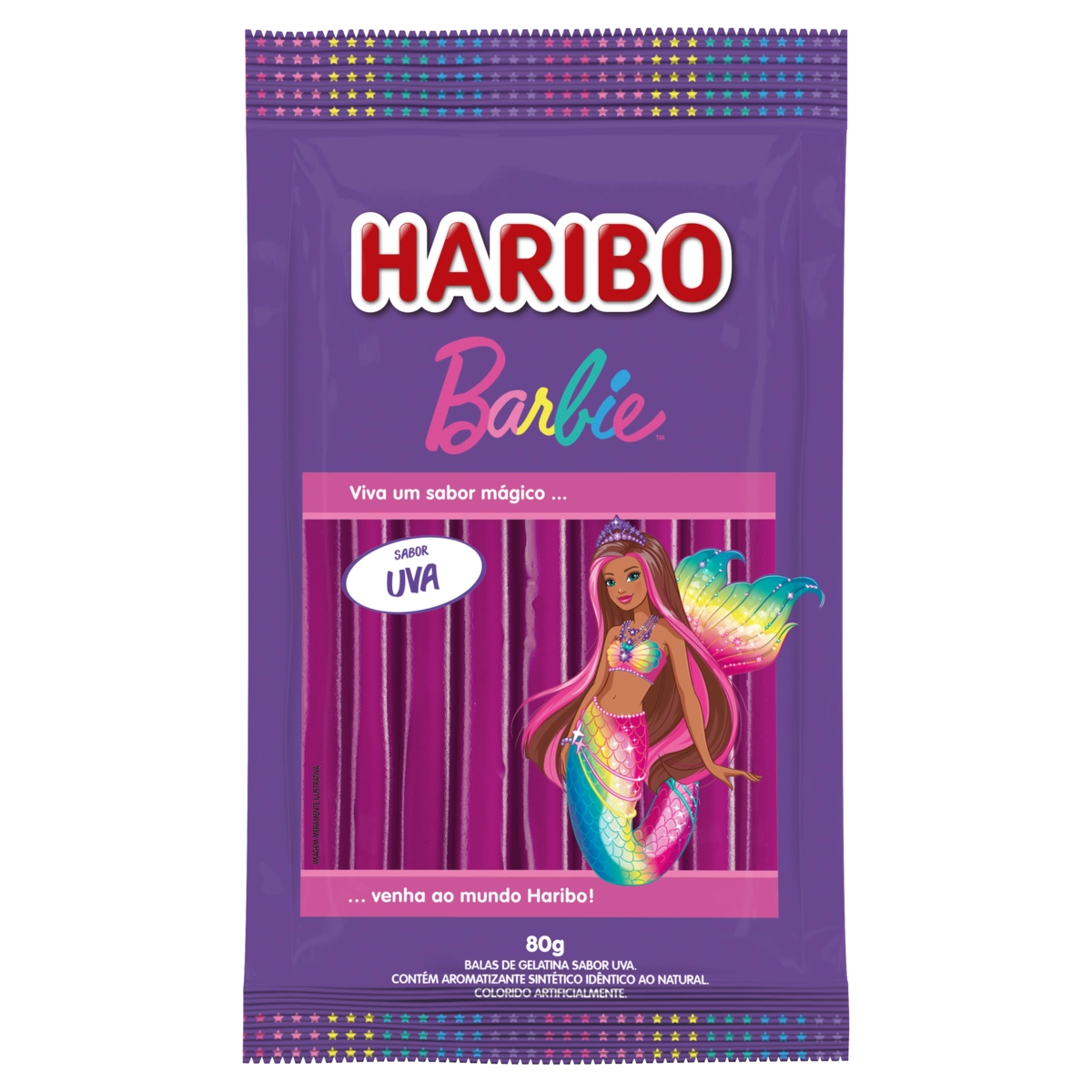 Bala De Gelatina Uva Barbie Haribo Pacote 80g