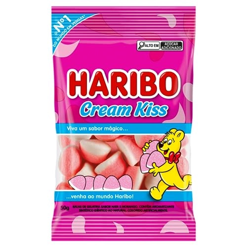 Bala De Gelatina Nata E Morango Cream Kiss Haribo Pacote 50g