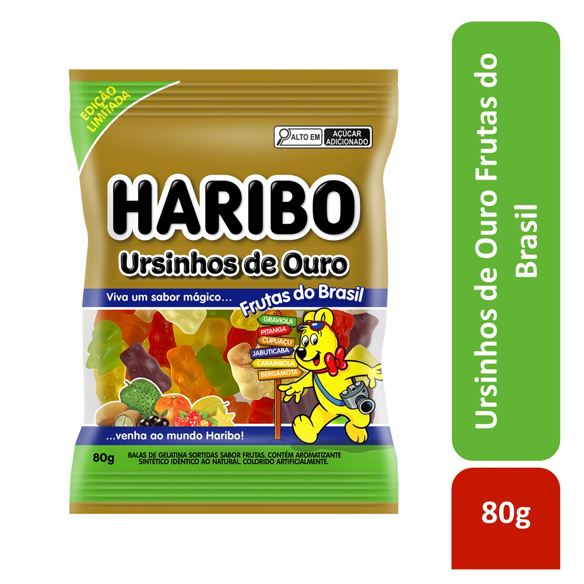 Bala de Gelatina Frutas do Brasil Ursinhos de Ouro Haribo Pacote 80g