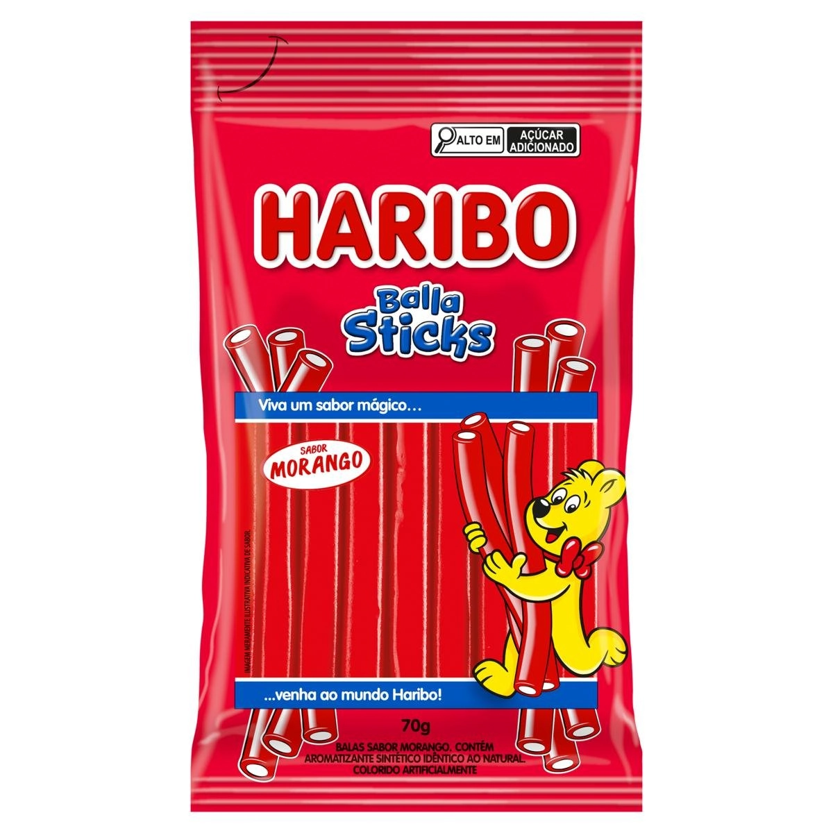 Bala Morango Haribo Balla Sticks Pacote 70g