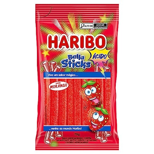 Bala Morango Ácido Haribo Balla Sticks Pacote 70g