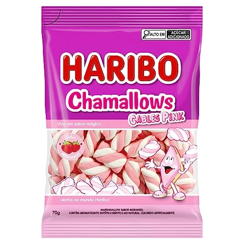 Marshmallow Morango Cables Pink Haribo Chamallows Pacote 70g