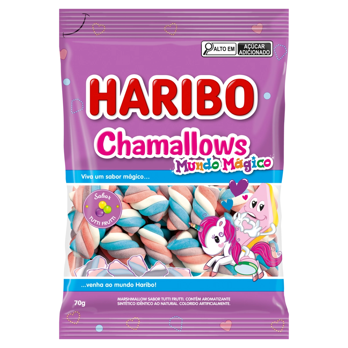 Marshmallow Tutti Frutti Mundo Mágico Haribo Chamallows Pacote 70g