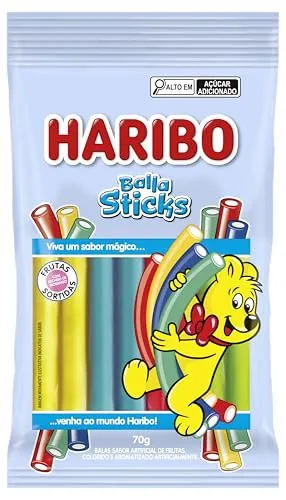 Bala Frutas Sortidas Recheio Morango Haribo Balla Sticks Pacote 70g