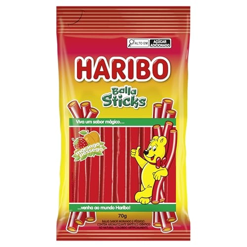 Bala Morango E Pêssego Haribo Balla Sticks Pacote 70g