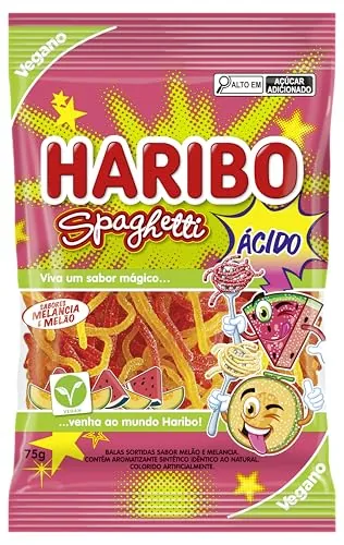 Bala Melancia Ou Melão ácido Spaghetti Haribo Pacote 75g