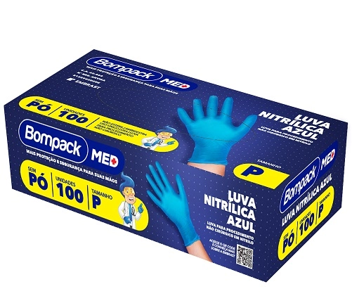 Luva Nitrilicas/po Azul P C.100 Bompack