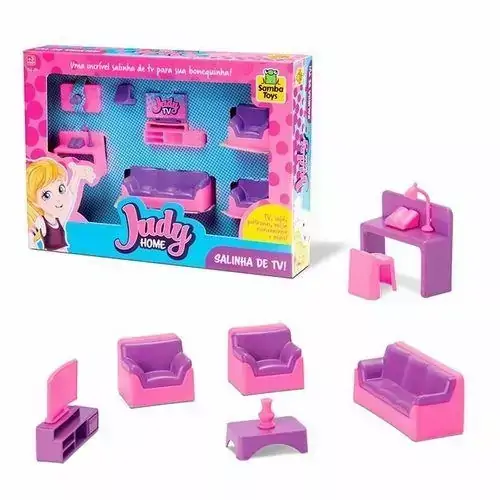 Kit Judy Home Salinha de Tv com 7 Peças Uma Incrível Salinha de Tv para Sua Bonequinha, Samba Toys 400, +3 Anos - 127169
