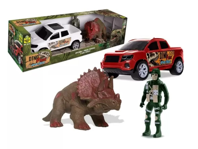 Carrinho Dino Park Adventure c/ Acessórios, Coragem Velocidade e Perido Andando Juntos, Samba Toys 34, +3 Anos - 148306