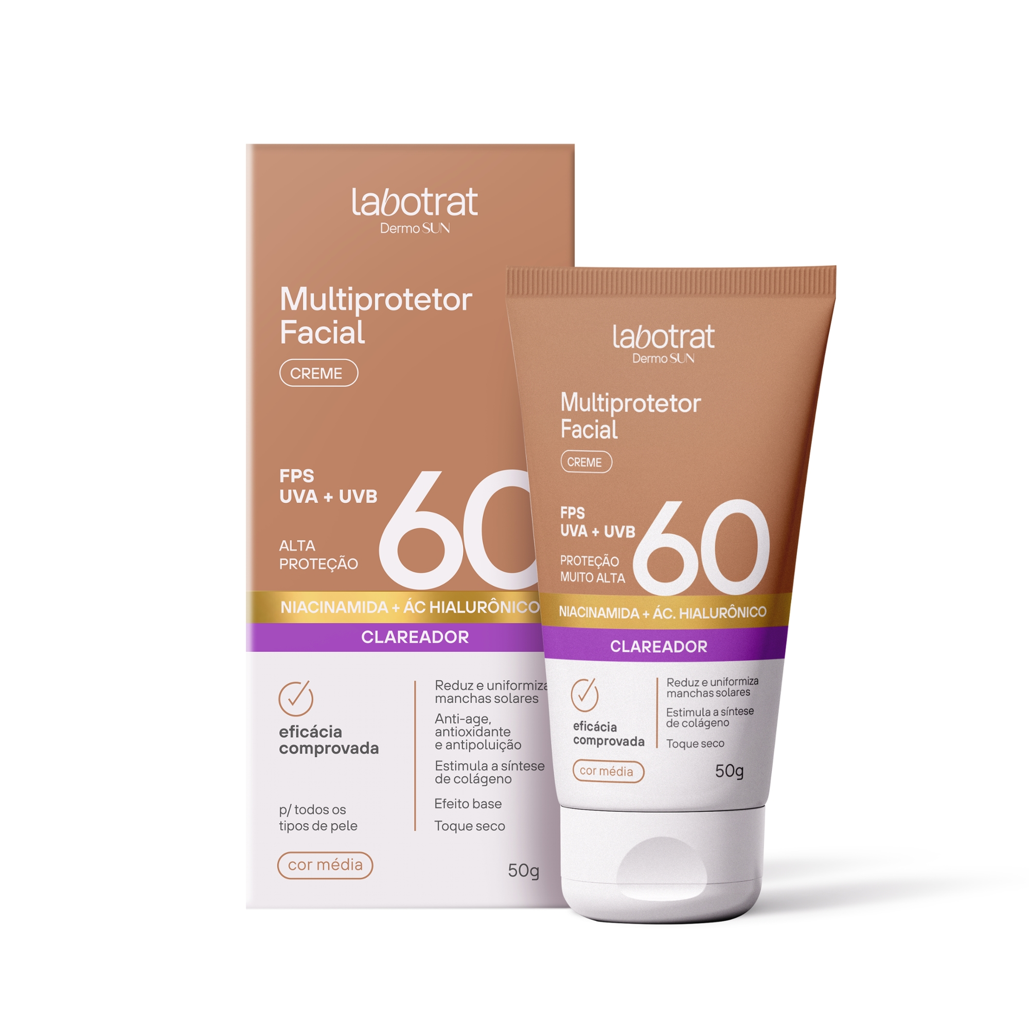 Protetor Solar Facial Labotrat Multiprotetor Bege Medio Fps60 Dermo Sun 50g