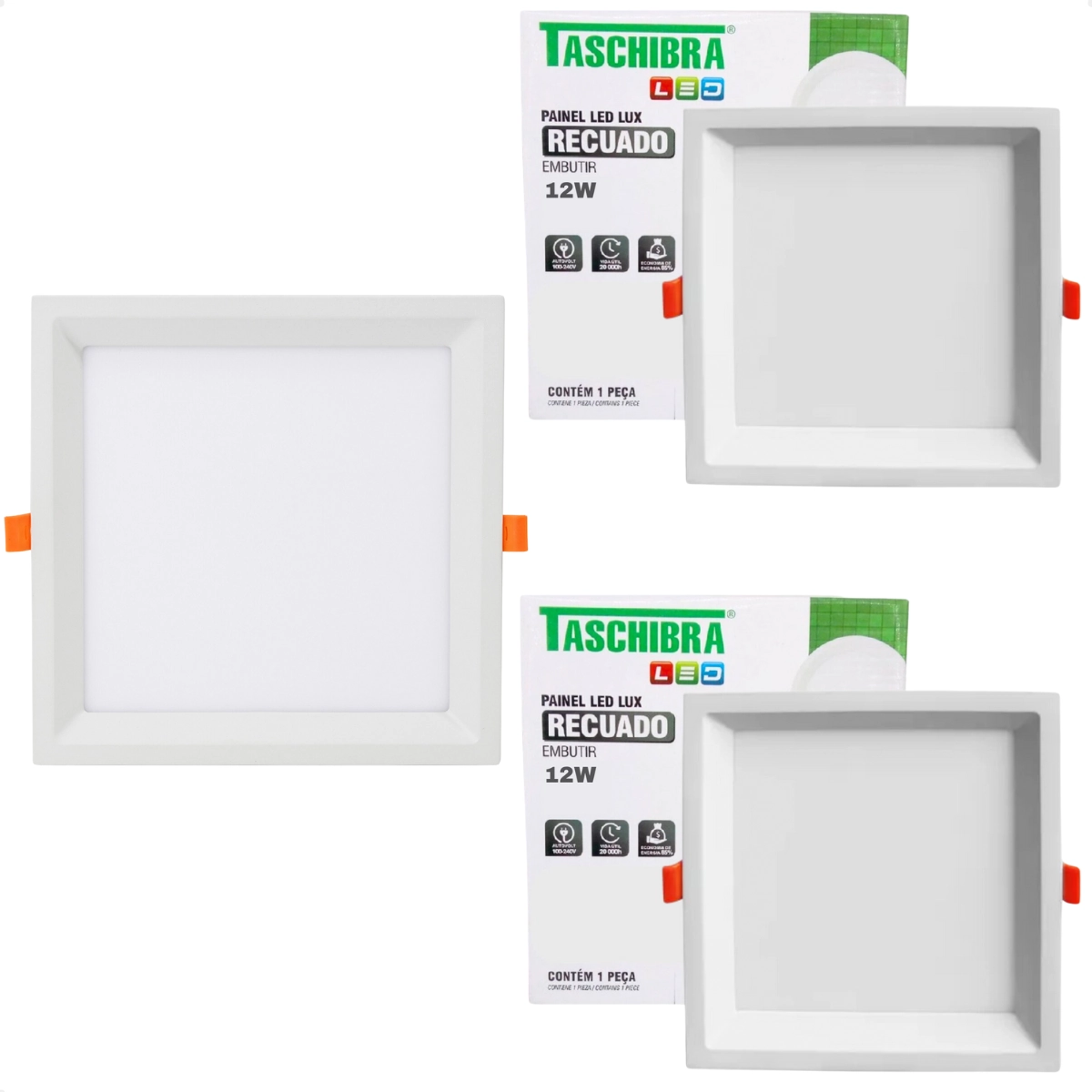 Kit 3 Painel De Led Quadrado Embutir Recuado 12w Bivolt Taschibra 3000k Quente