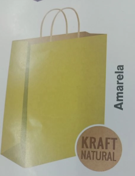 Sacola Presente C/alca Kraft/amarela 18x09x24 C/10