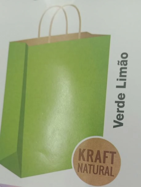 Sacola Papel Kraft Verde Limao 18x09x