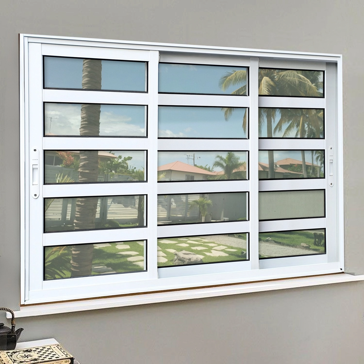 Janela Elite Com Travessas 3 Folhas Moveis Sequenciais 100 X 150 Vidro Liso Branco