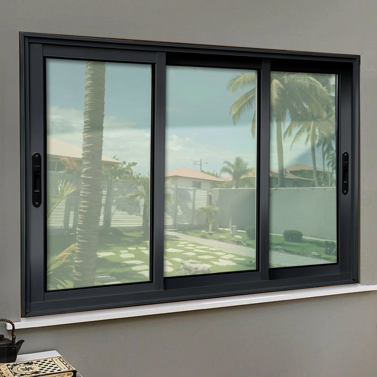 Janela Elite 3 Folhas Moveis Sequenciais 120 X 200 Vidro Liso Preto