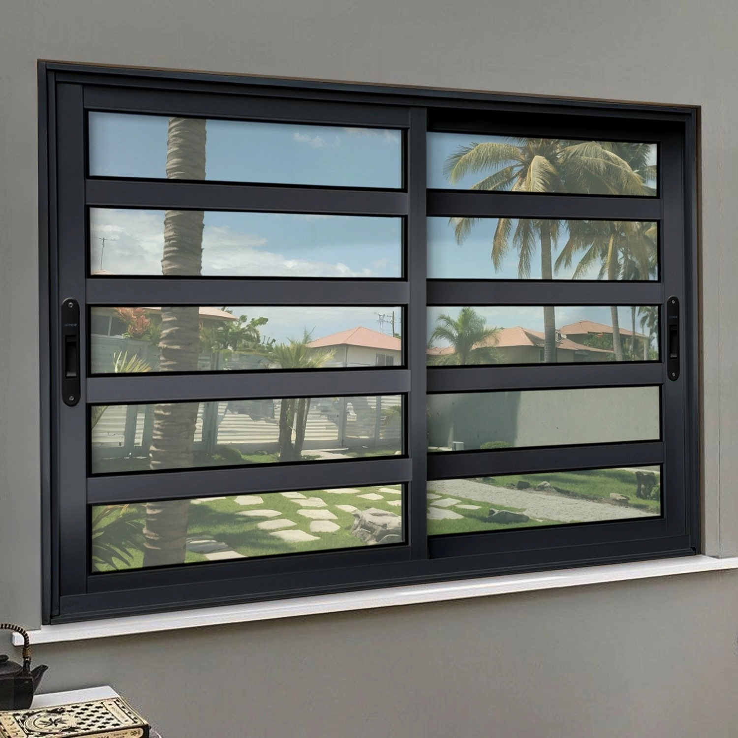 Janela Elite Com Travessas 2 Folhas Moveis 120 X 120 Vidro Liso Preto