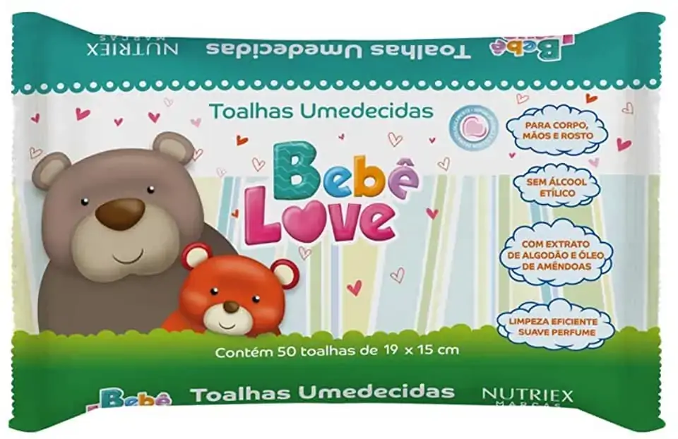 Toalha Umedecida Macia Bebê Love Pacote 50 Unidades