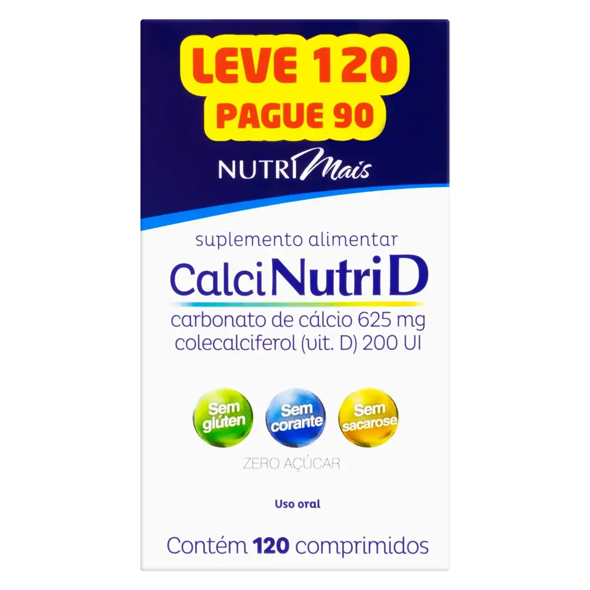 Nutrimais Calcinutri D Zero Açúcar Nutriex Caixa Leve 120 Pague 90 Unidades