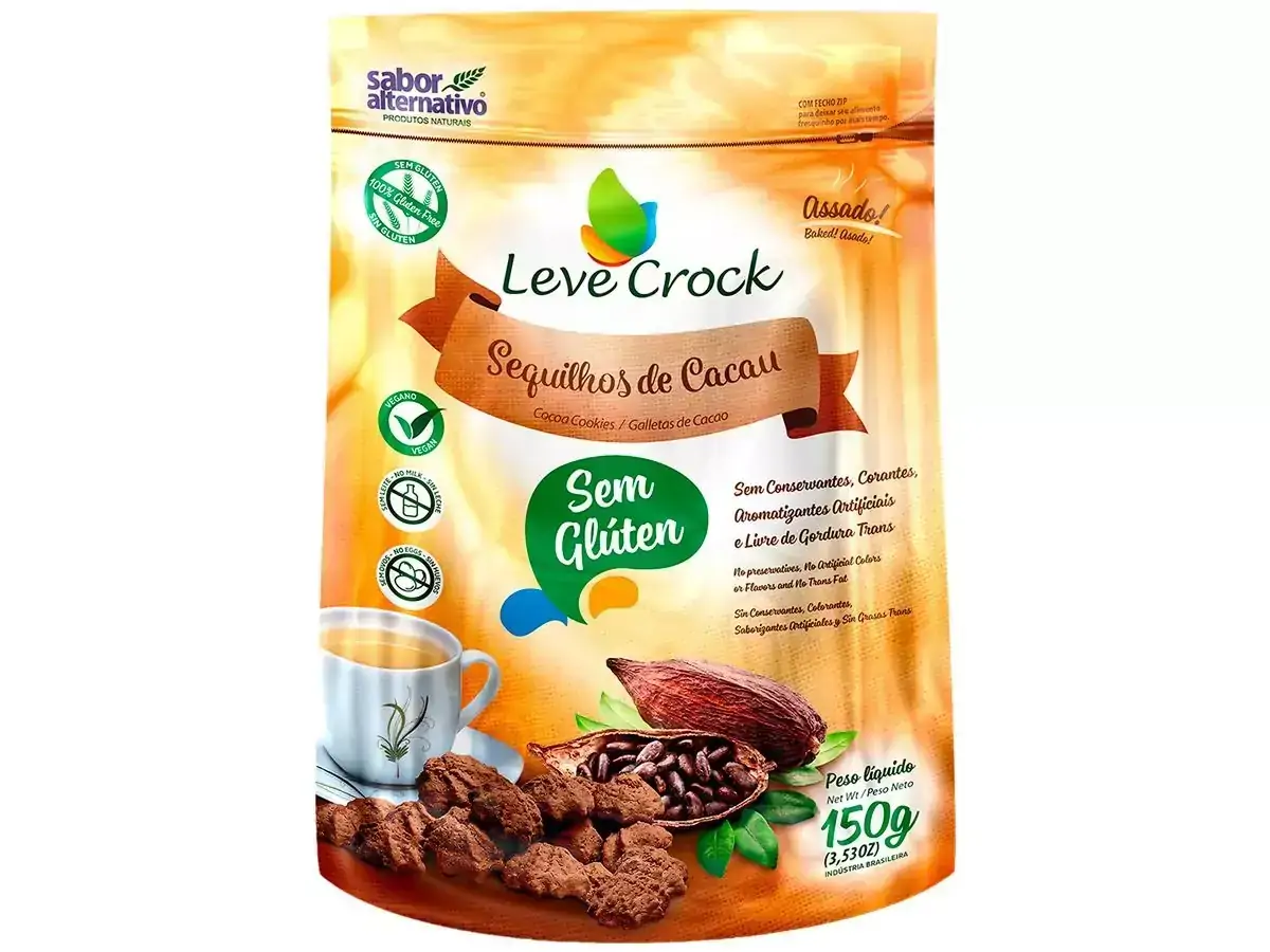 Biscoito Sequilho Cacau Sem Glúten Leve Crock 150g