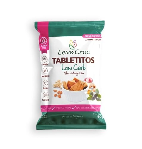 Biscoito Tabletito Alho e Manjericão Sem Glúten Low Carb Leve Crock 50g