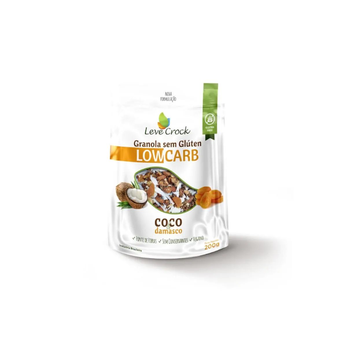 Granola Coco e Damasco Low Carb Sem Glúten Leve Crock 200g