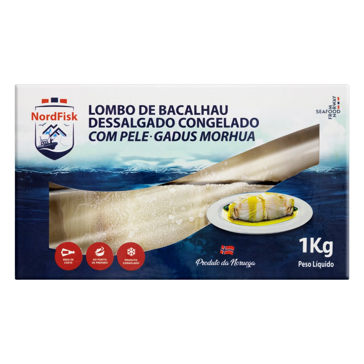 Lombo De Bacalhau Congelado Gadus Morhua Dessalgado Nordfisk Caixa 1kg
