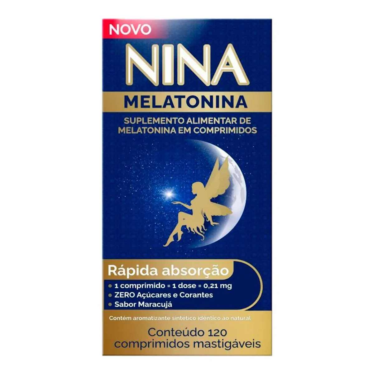 Melatonina 0,21mg Maracujá Nina Caixa 120 Comprimidos Mastigáveis