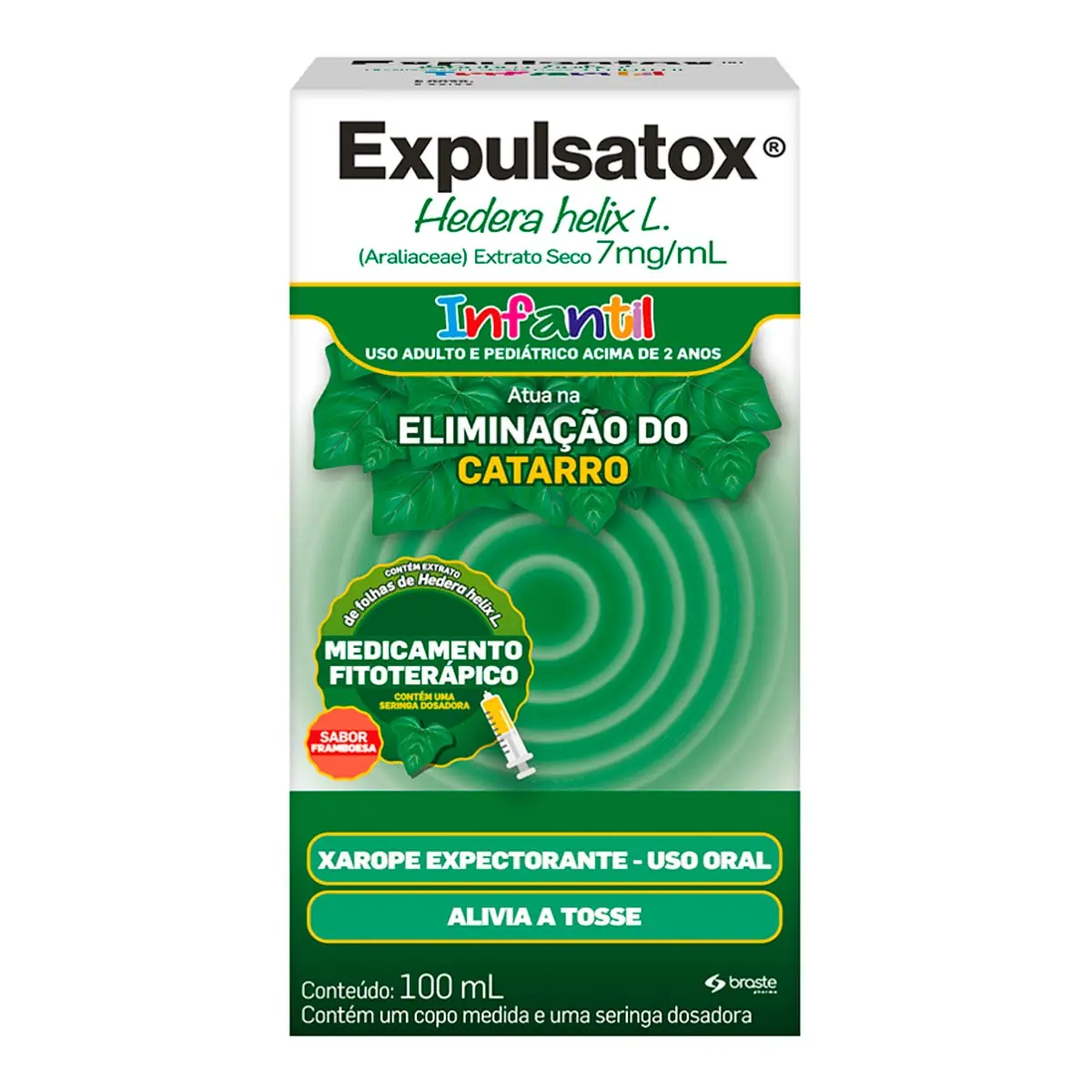 Expulsatox 7mg/ml Infantil Framboesa Caixa 100ml Xarope Seringa Dosadora