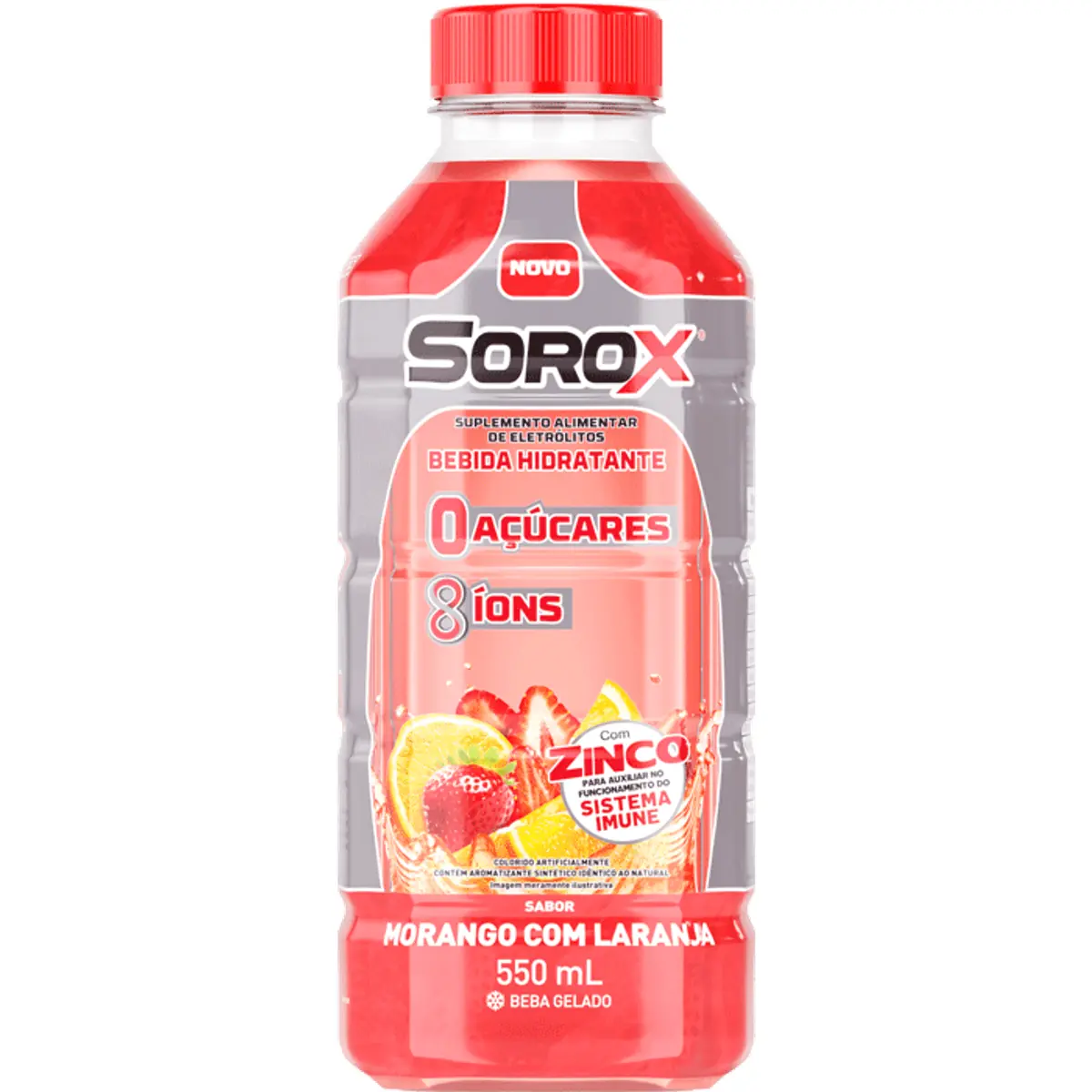 Isotônico Morango Com Laranja Zero Açúcar Sorox Garrafa 550ml