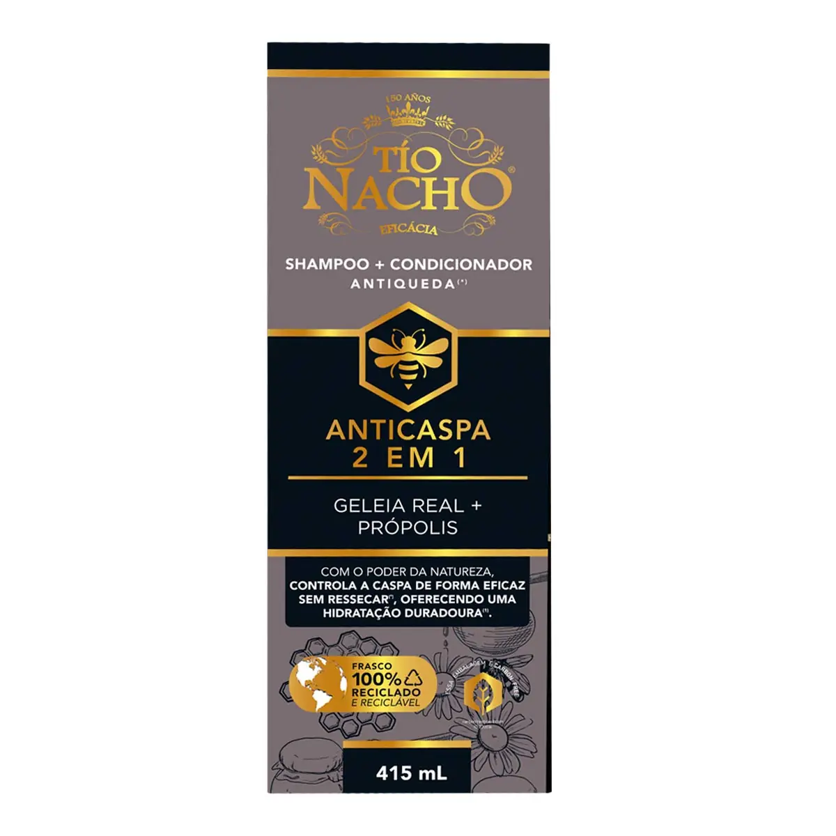 Shampoo E Condicionador Antiqueda Tío Nacho 2 Em 1 Geleia Real E Extrato De Própolis Anticaspa 415ml