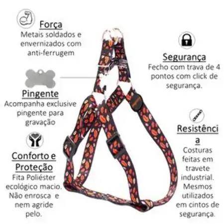 Peitoral Com Guia Para Cães Europa Beijo Tamanho M Gr Pet