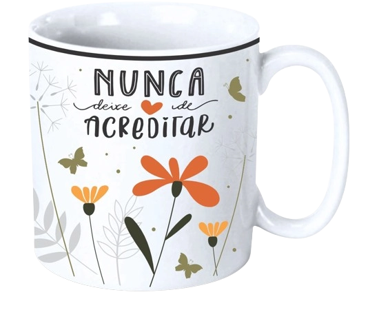 Caneca Terramada Reta Floral 300ml