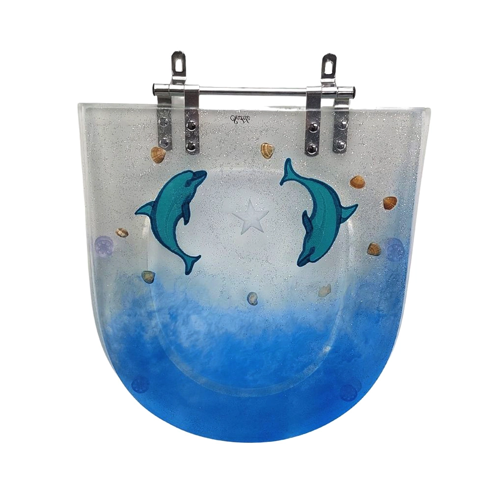 Assento Sanitário Smart Golfinho Azul Transl C/gliter Prata
