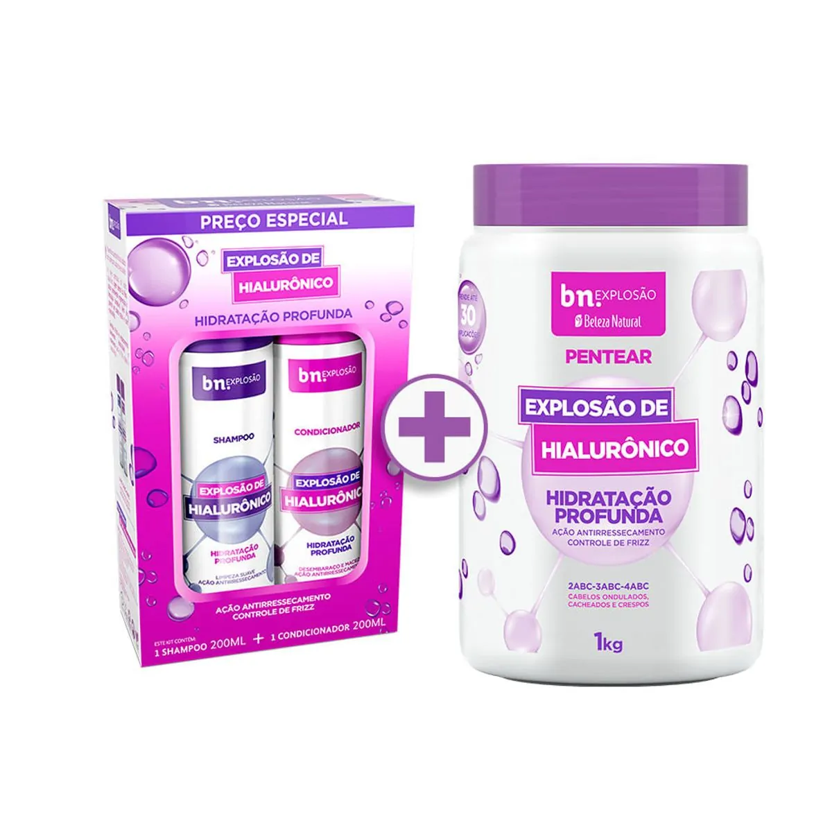 Kit Duo Shampoo 200ml + Condicionador 200ml Explosão de Hialurônico bn.Cachos