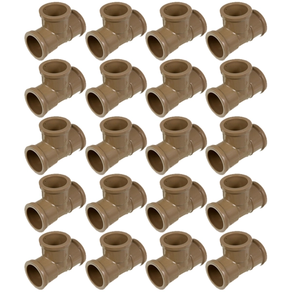 Tê PVC Marrom Soldável 1/2" 20mm Pack Com 20 Peças Plastilit