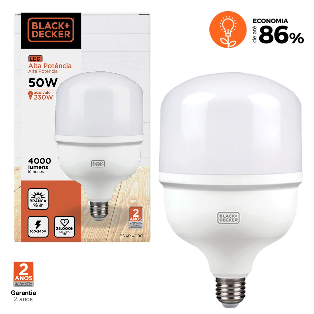 Lâmpada Led Alta Potência T120 50w 6500k Black+decker