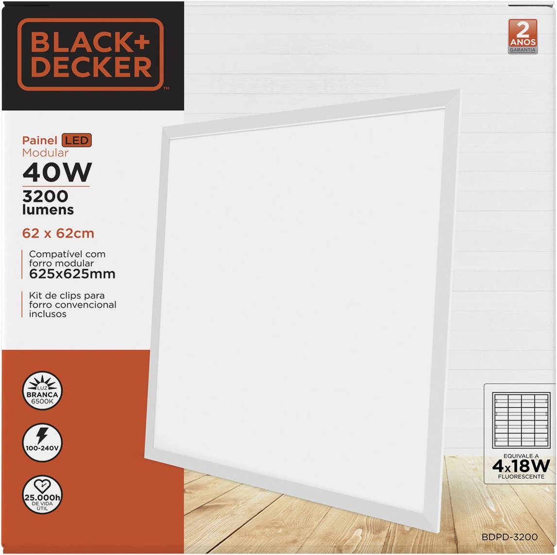 Painel Led Modular Embutir 62x62cm 40w 6500k Black+decker
