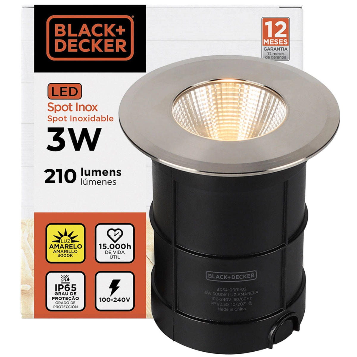 Embutido Solo Redondo Led Inox 3w 3000k Ip65 Black+decker