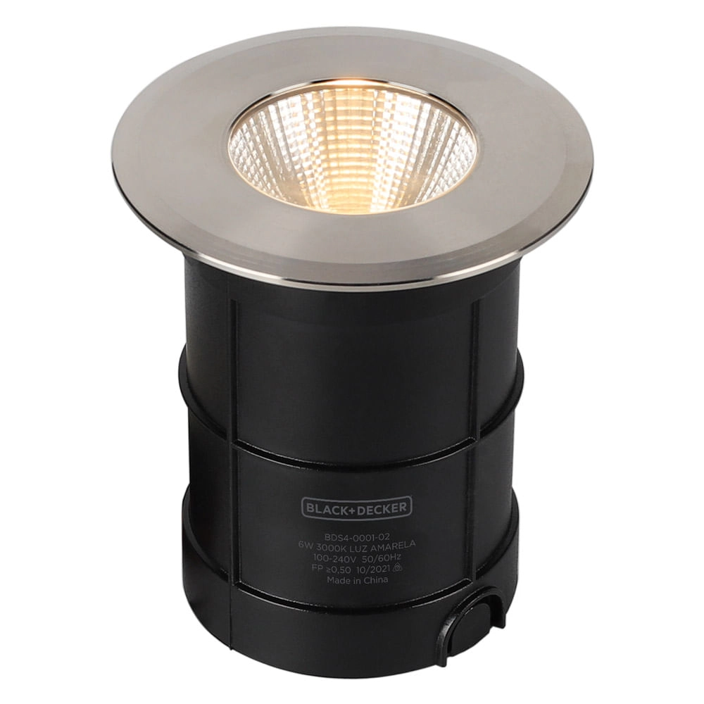 Balizador Chão Spot Inox Led Embutir Black + Decker 6w 510lm Ip65 Bivolt Bds4-0001-02