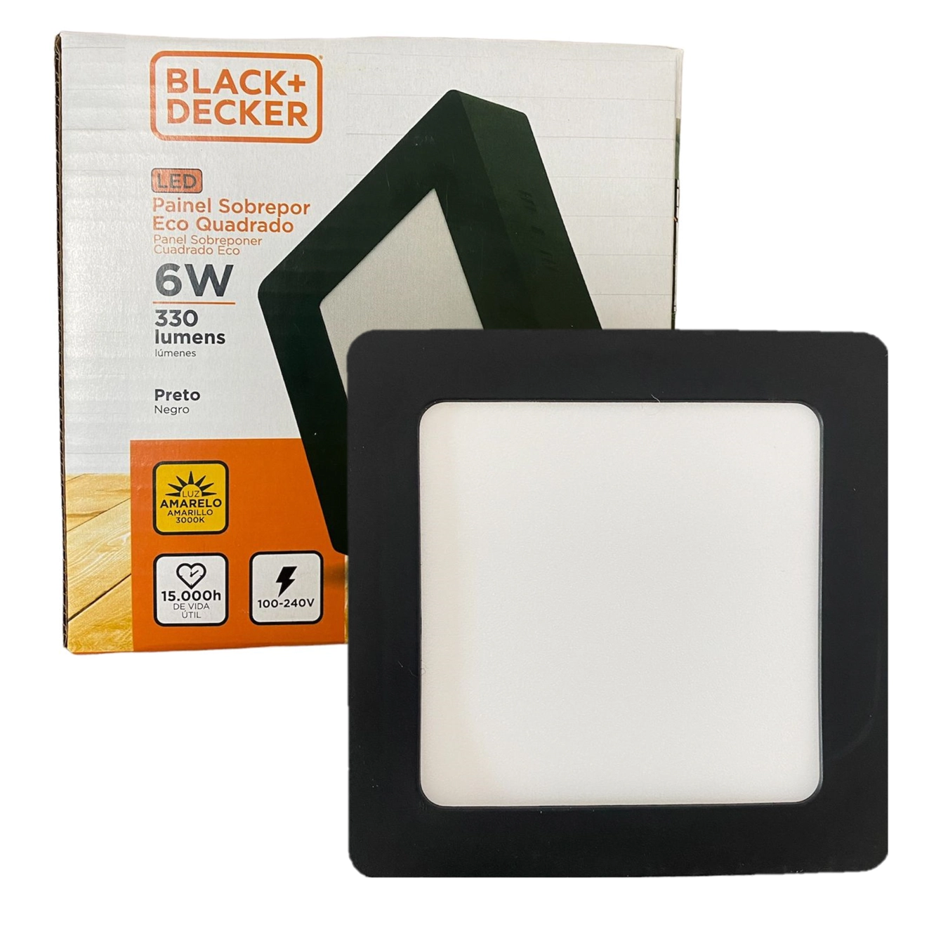 Plafon Quadrado Sobrepor 6w Preto Branco Quente 3000k