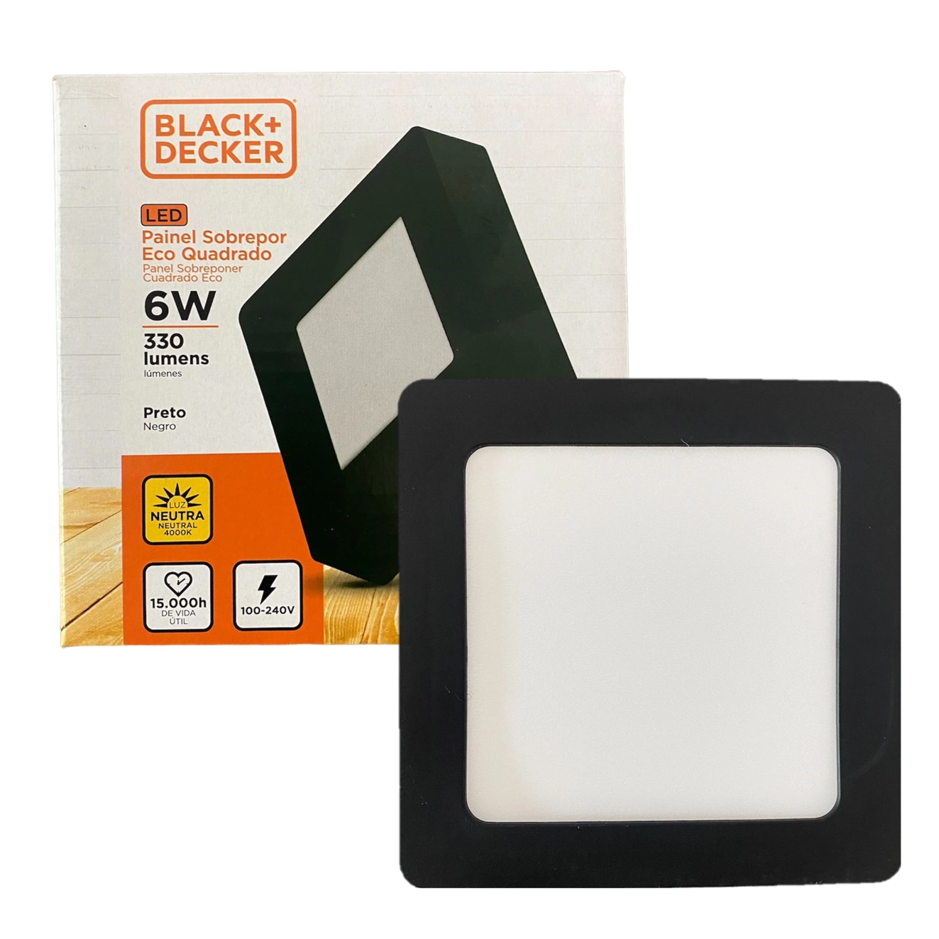 Plafon Quadrado Sobrepor 6w Preto Branco Neutro 4000k