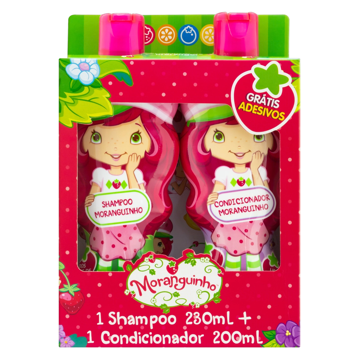 Kit Shampoo 230ml Condicionador 200ml Juvenil Moranguinho Grandes Marcas Grátis Adesivos