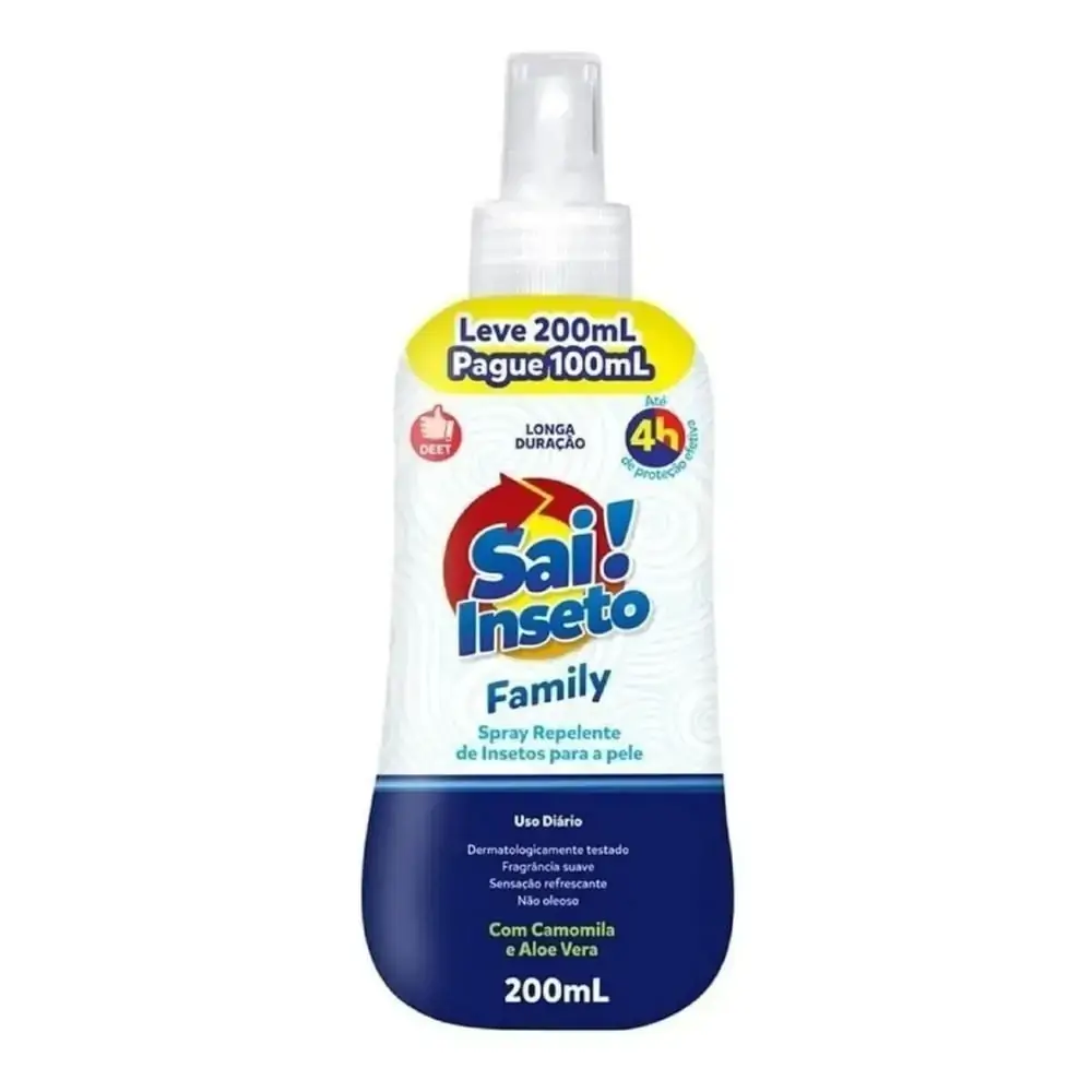 Repelente Spray Suave Sai Inseto Family Frasco Leve 200ml Pague 100ml