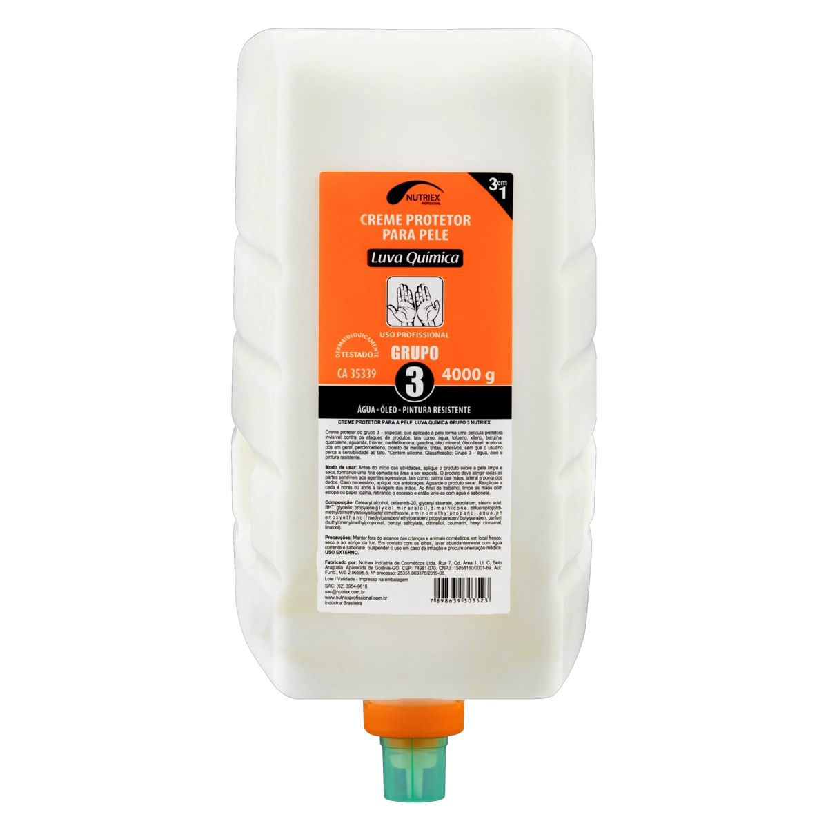 Creme Protetor Para Pele Luva Química Grupo 3 Nutriex Profissional Frasco 4000g