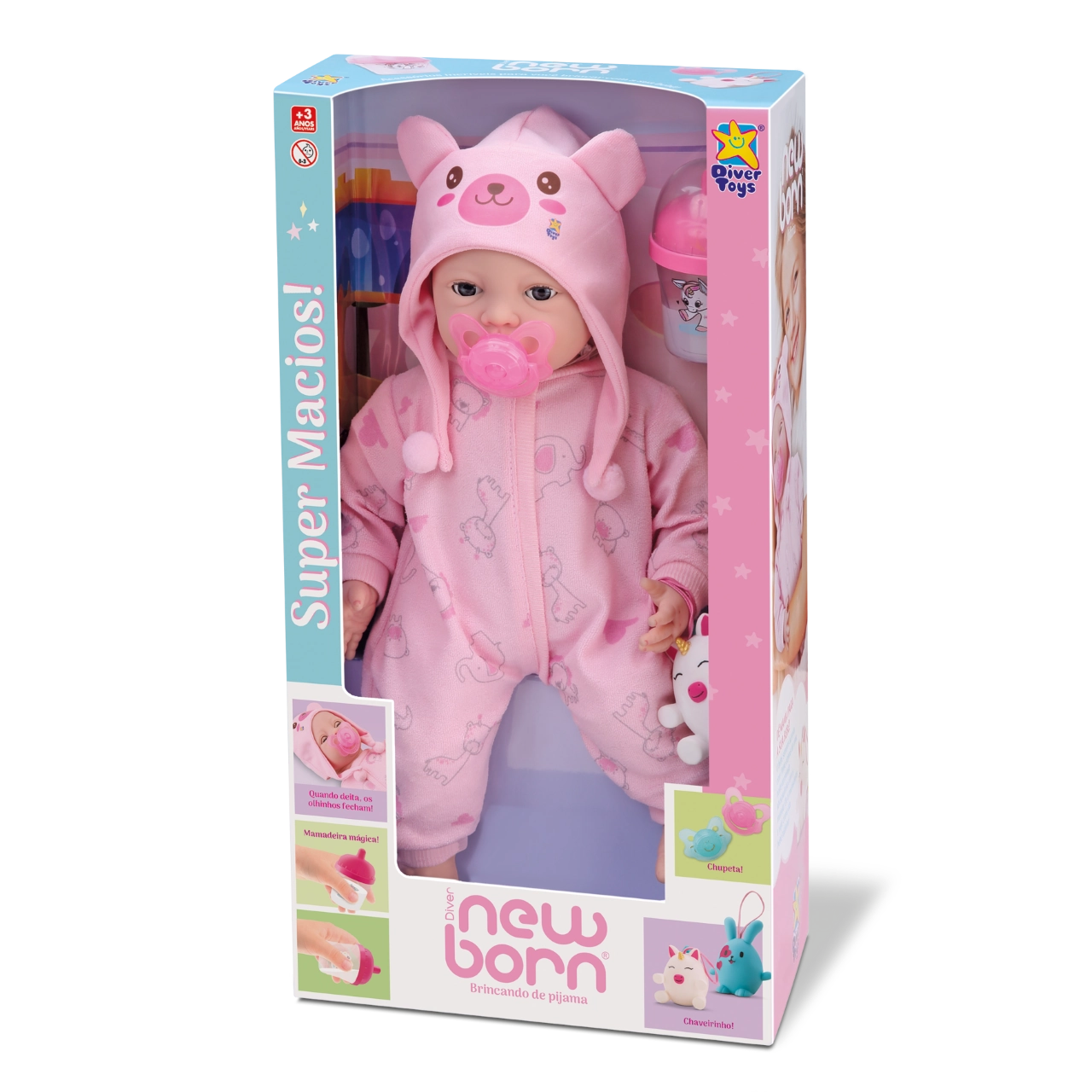 Boneca Diver New Born - Brincando de Pijama - Menina - Divertoys