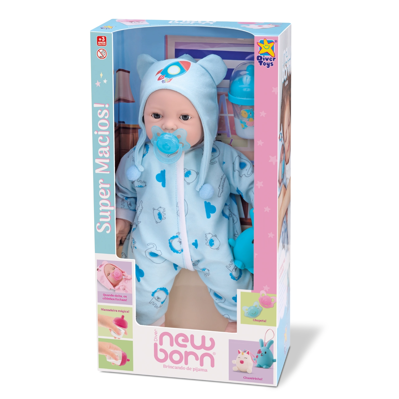 Boneca Diver New Born Brincando Pijama Menino 8192 Divertoys