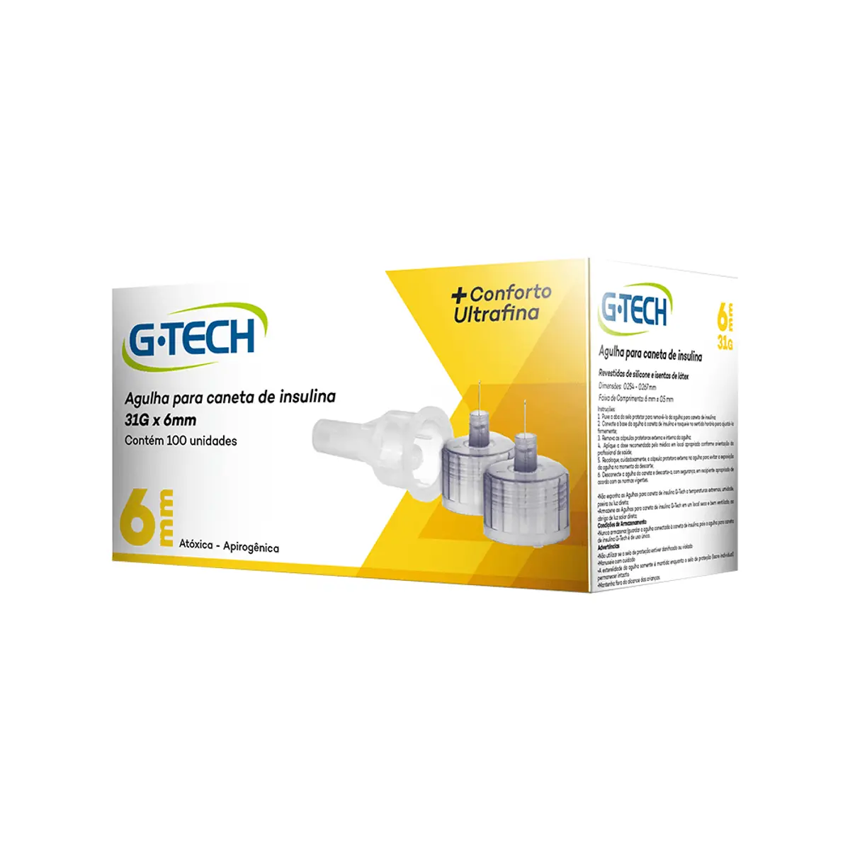 Agulha para Caneta de Insulina 100 Lancetas G-Tech AGIN631