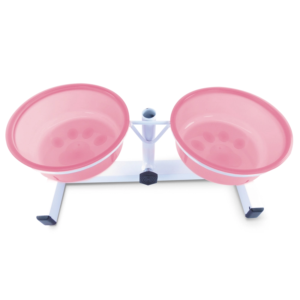 Comedouro Duplo Regulavel Tigelas Gde Rosa