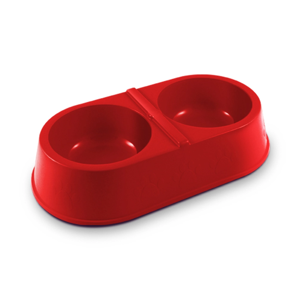 Comedouro Duplo Patinhas Vermelho 2 Litros
