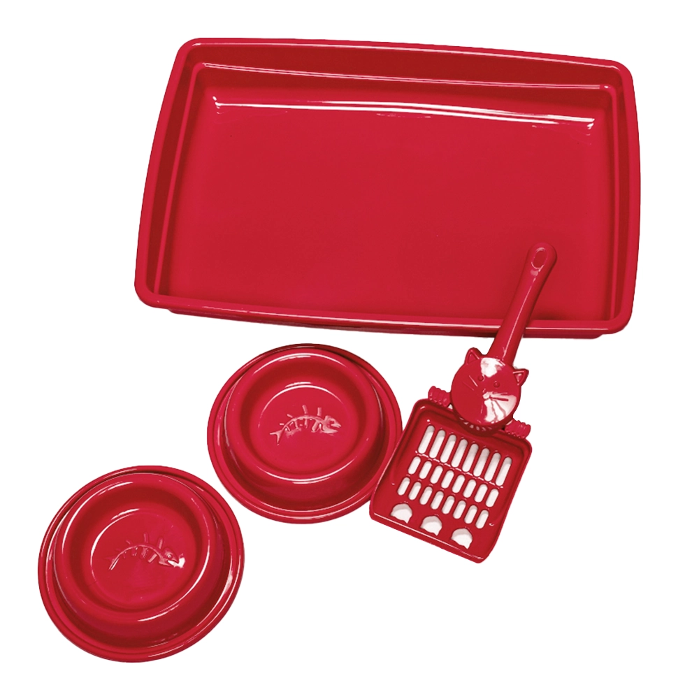 Kit De Bandeja Pet Injet Pop 4x1 Vermelho Para Gatos